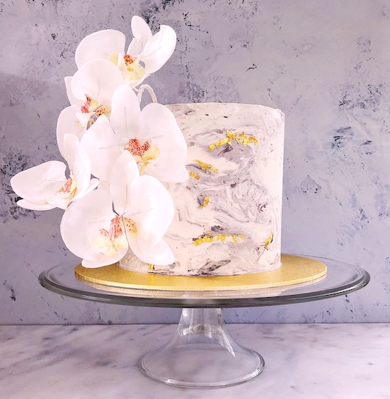 Lilac marble cake with wafer orchids london